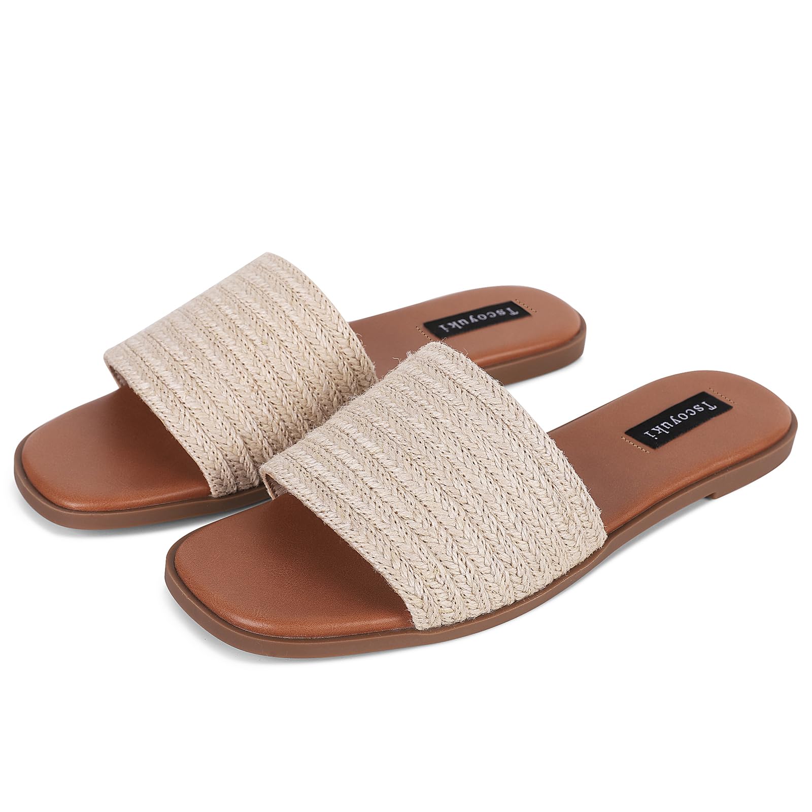 Slides Sandals for Women Basic Slip On Flat Sandals Open Toe Comfort Beach Sandals Slippers for Casual Dressy Summer