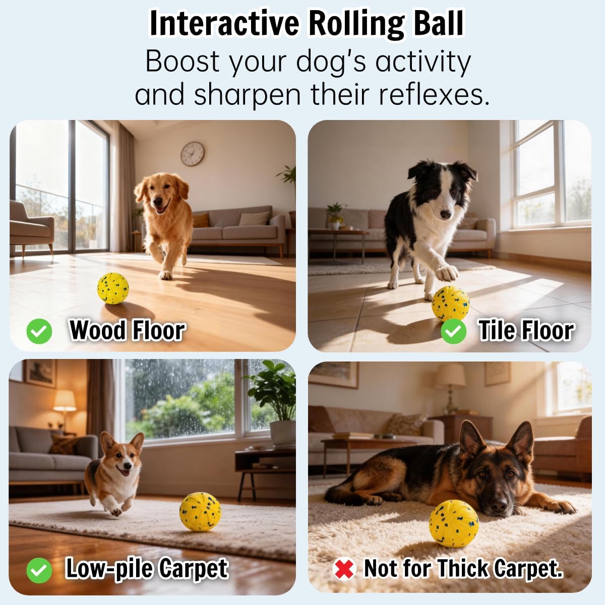 Smart Interactive Dog Ball for Medium Large Dogs with 3 Play Modes Rolling Pet Toy with Replaceable ETPU Shell, USB-C Fast Charging (2+ Hours Play), Durable & Non-Toxic (Electric Yellow)