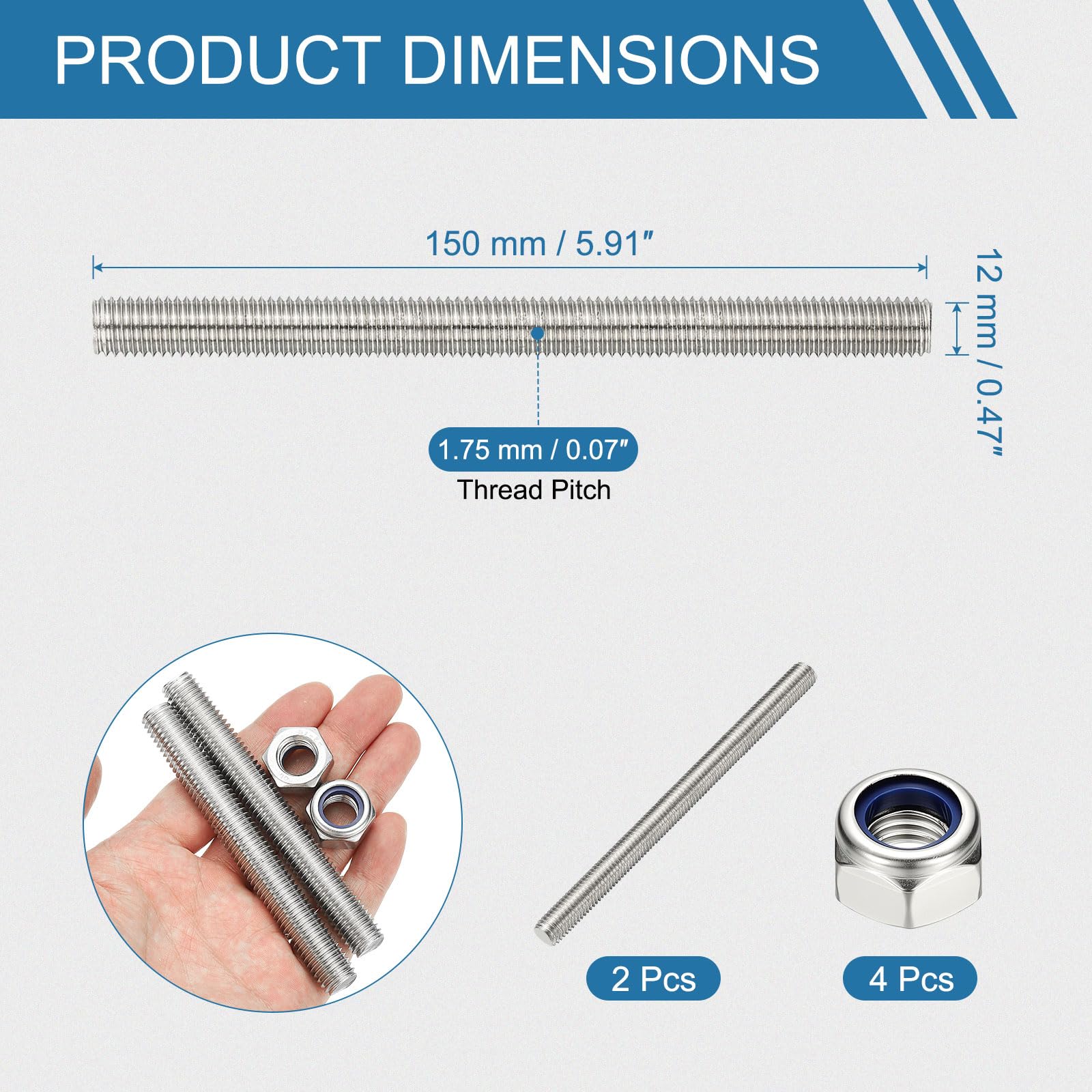 PATIKIL 2 Pcs Fully Threaded Rod - Image 2