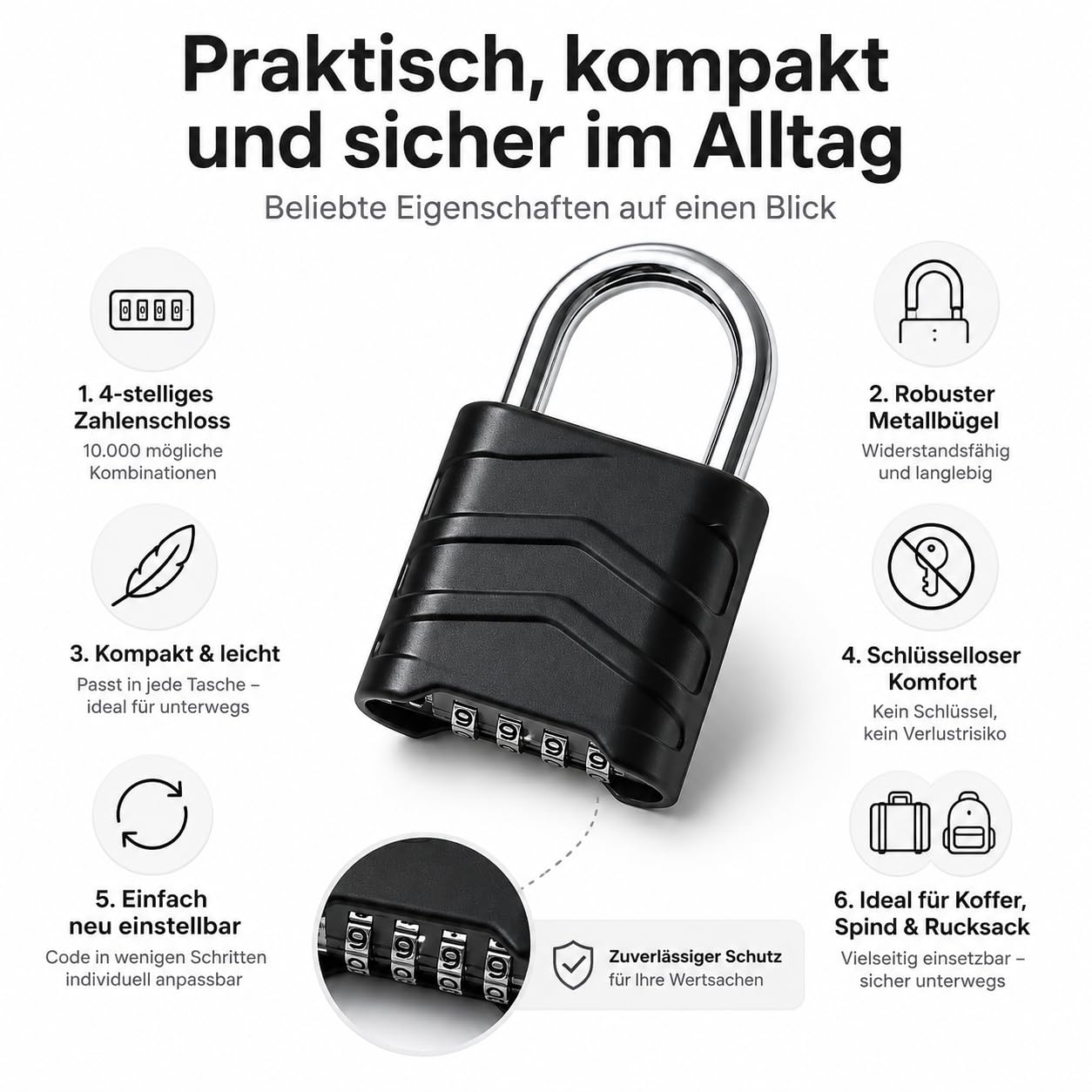 Zedelmaier 10er-Pack Vorhängeschlösser mit Zahlenschloss | 4 stellig, Sicheres, Robustes, Wetterfestes, Zurücksetzbares,Verdecktes Zahlenschloss, Schränke, Werkzeugkisten