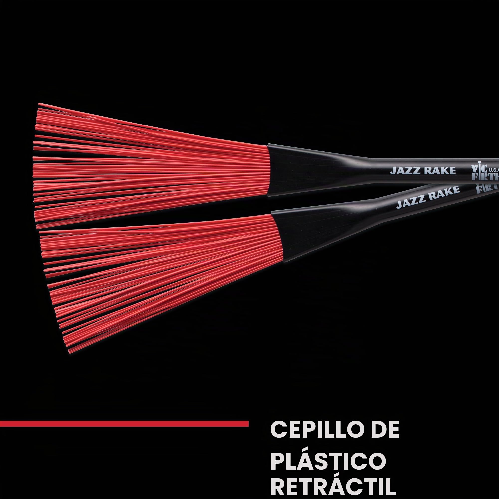Vic Firth - Escobillas de Jazz, Retráctiles, Mango de Plástico, Color Rojo