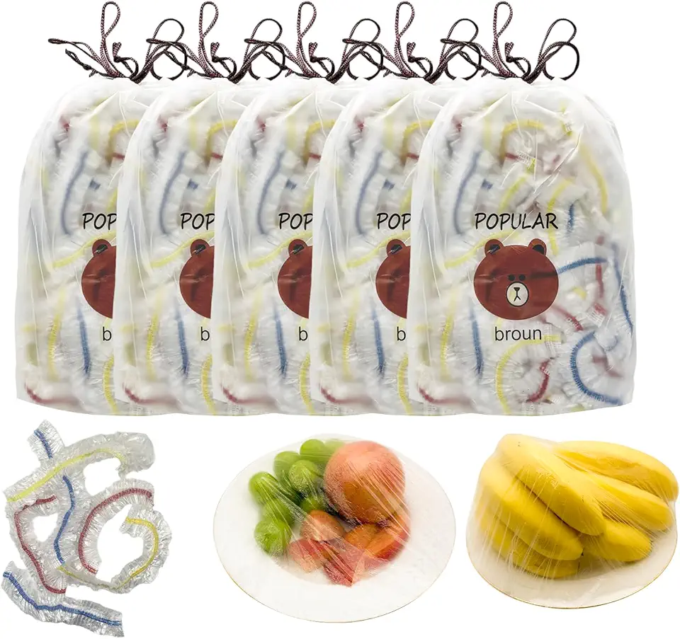 500 peças de capas elásticas reutilizáveis para alimentos – capas de prato e tigela de plástico transparente ajustável universal, piquenique de cozinha, sacos frescos para manter ao ar livre, capa à