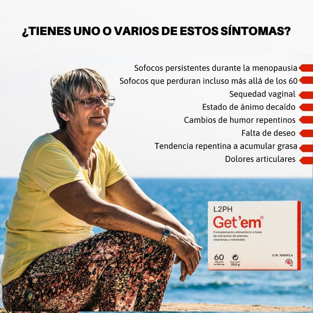 GET'EM – Complemento Alimenticio para los efectos de la Menopausia y Andropenia y Equilibrar el Bienestar Físico y Emocional. (60 Cápsulas). Tribulus terrestris, Rhodiola rosea, Vitaminas, Minerales