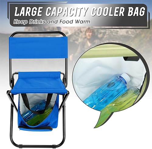 Miniatura 6 de Jerify Silla de pesca de 2 piezas con bolsa enfriadora, taburete de pesca compacto plegable multifuncional, silla de caza, taburete portátil con