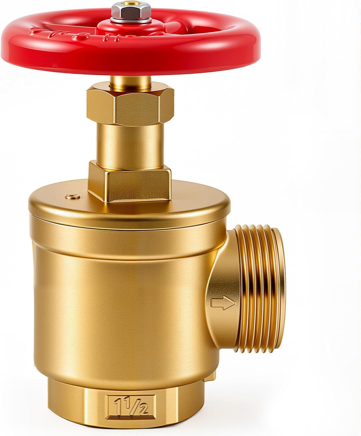 Brass Fire Hose Valve 1-1/2" NST x 1-1/2" NPT Fire Standpipe Valve | Brass Angle Hose Valve, Quarter Turn Wheel Control for Fire Protection Systems, Standpipes, Hose Racks, Hydrant Connections