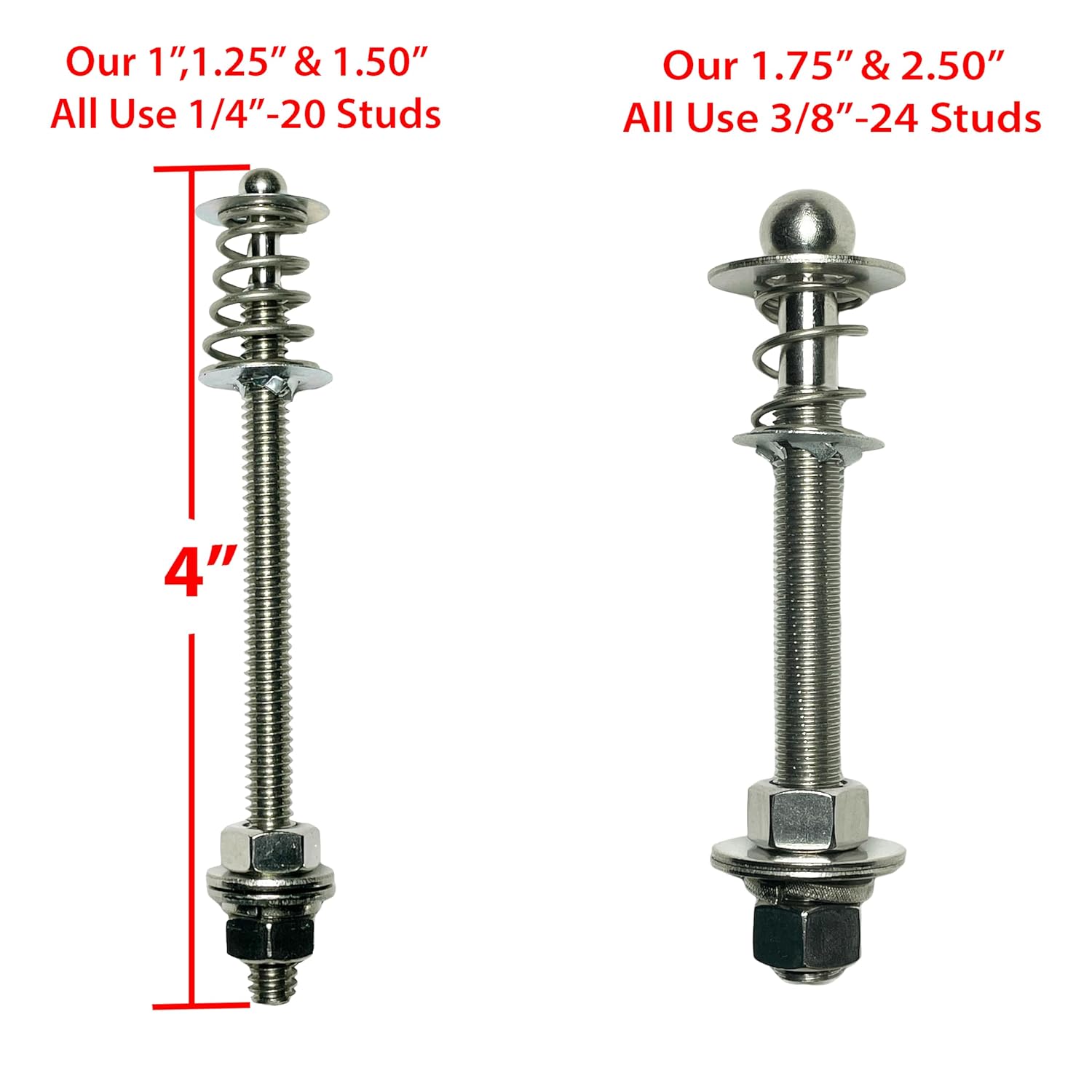 Black 1.25" with 4" Stud Quick Release Latch Hood Pin Made in USA