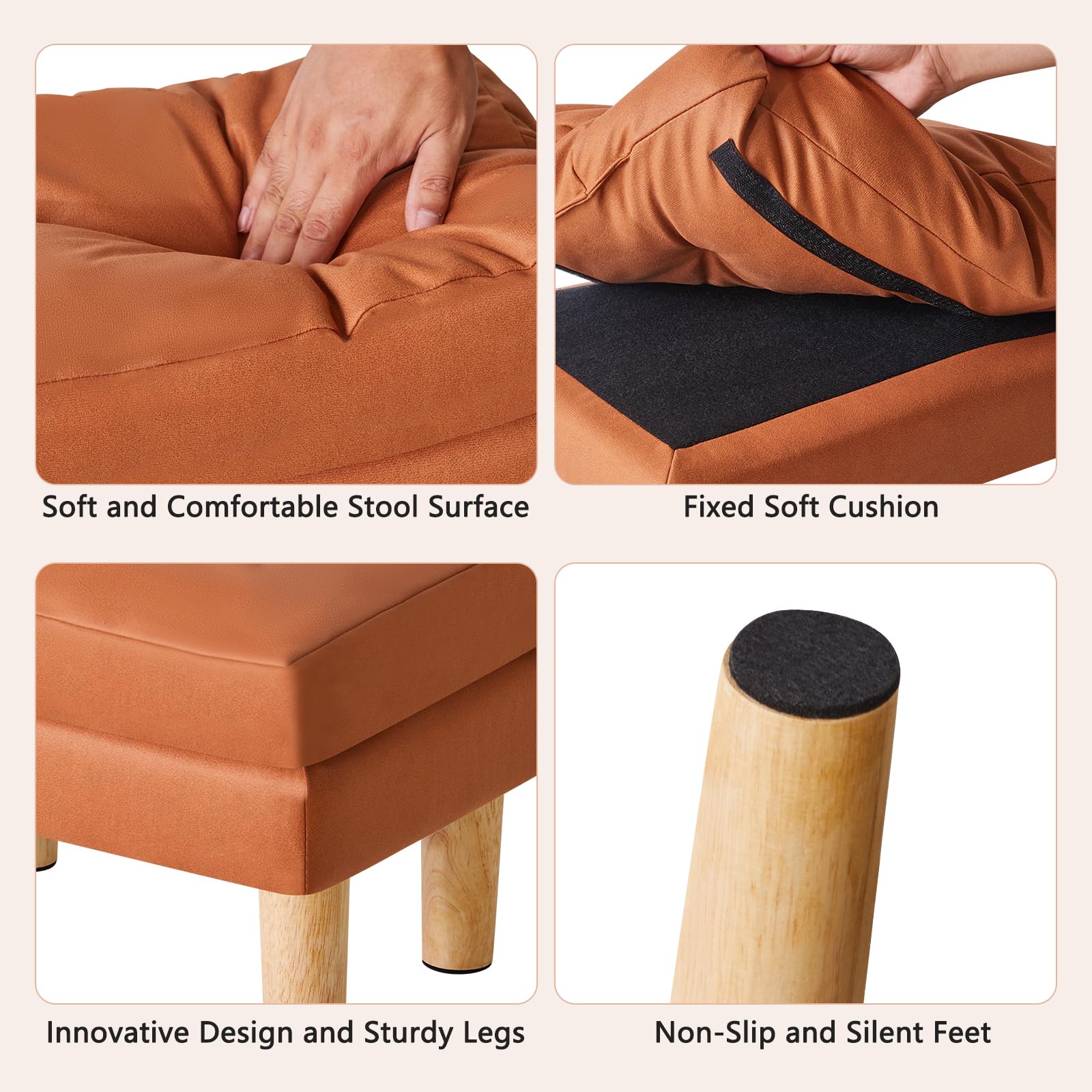 YMYNY Poggiapiedi, Pouf in Ecopelle, Superficie Morbida Rimovibile, Moderno e Sgabello per Camera da Letto, Soggiorno 41.5 x 31.5 x 32CM Arancione HBD041J