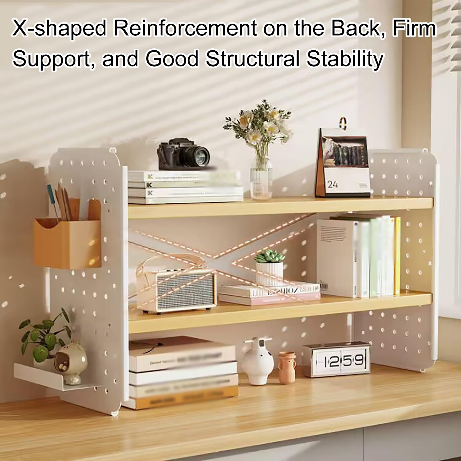 Organizer na Biurko, Półka na Książki, Biurkowa, Półka na Biurko, Regulowana Półka na Organizer na Biurko, Organizacja Biura I Przechowywanie(White,50x15x36CM/20x6x14in)