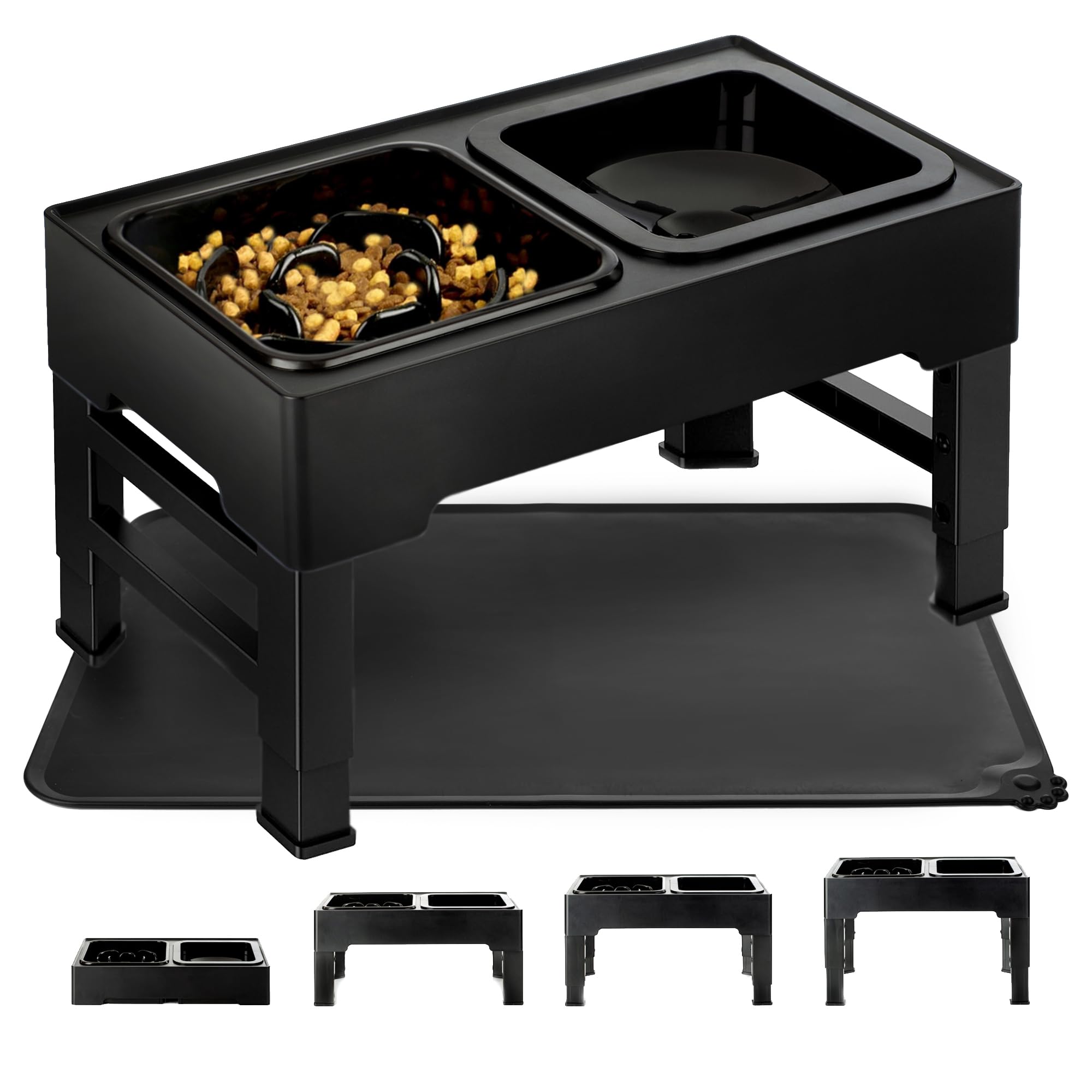 Bripets comedero Perro Elevado, Bebedero Perro, antigoteo,comedero Perro antivoracidad, comederos para Perros, comedero Elevado Perro,Ajustable Regulable 4 Altura, Alfombra Silicona, Platos elevados
