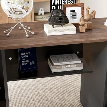 AGOTENI 63 W L-Shape Electric Standing Desk with Storage, Height Adjustable Corner Computer Desk with Drawers & Storage Shelves for Home Office, Black & Dark Brown