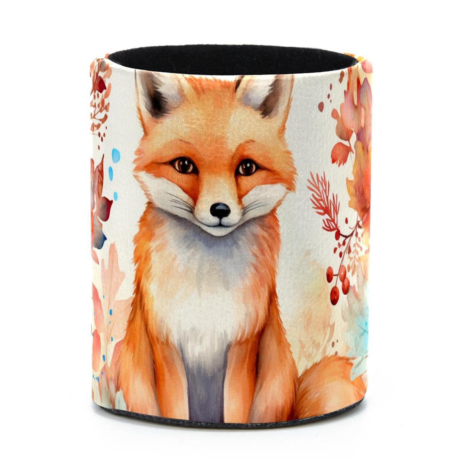 VAPOKF Round Pencil Holders for Desk, Autumn Fox Pen Holders Pen Pot Makeup Brushes Storage Desktop Stationery Supplies Organiser for Home Office