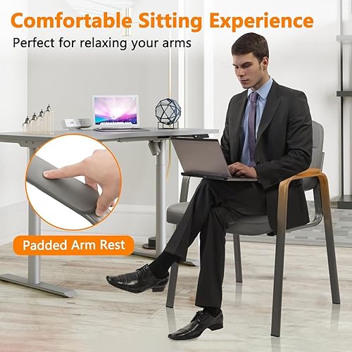 Miniatura 7 de CLATINA Silla de sala de espera para invitados con cuero regenerado y reposabrazos acolchados para recepción de oficina y escritorio de conferencia