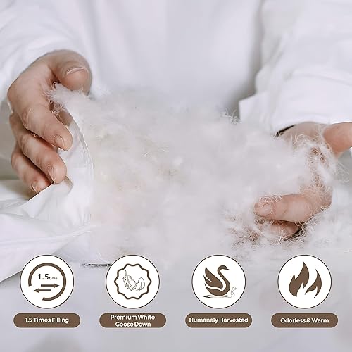 Miniatura 6 de Edredón de plumas de ganso tamaño Queen, relleno de 750 grados para todas las estaciones, edredón tamaño Queen, edredón de cama de lujo de la