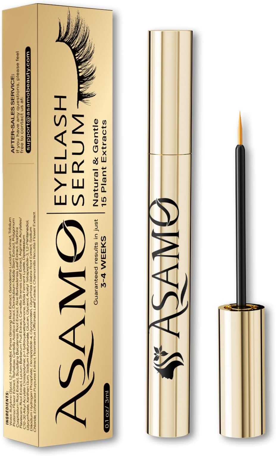 Eyelash Growth Serum – 15 Plant Extracts for Longer, Denser & Robust Lashes,Boosts Natural Lash Development,eyelash serum,Enhance Natural Beauty, Hypoallergenic Oil Free,lash growth serum（PURE GOLD）