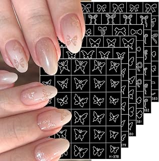 6 Sheets Airbrush Stencils Nail Stickers for Nail Art 3D Cute Bow Nail Decals Spring Summer Butterfly Nail Art Stickers Hollow Auxiliary Design Nail Guides Ribbon Bows Nails Design Tools for Women