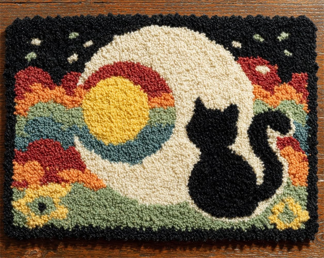FWRTYCB Latch Hook Rug Kit Moon and cat