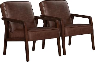 Yaheetech Loungesessel 2er Set Sessel Vintage Relaxsessel Kunstleder mit Massivholzbeinen Einzelsofa für Wohnzimmer/Schlafzimmer/Empfangsbereich Dunkelbraun