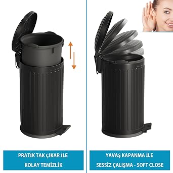 Aqua Bagno Midas Trash Can - 16 liters with Pad, Matte Black