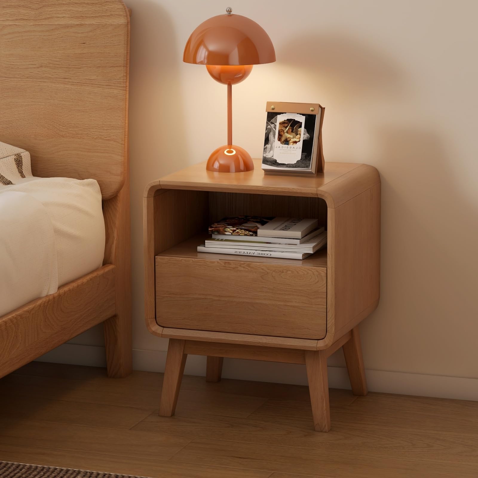 Solid Wood Nightstand - Mid Century Modern Oak