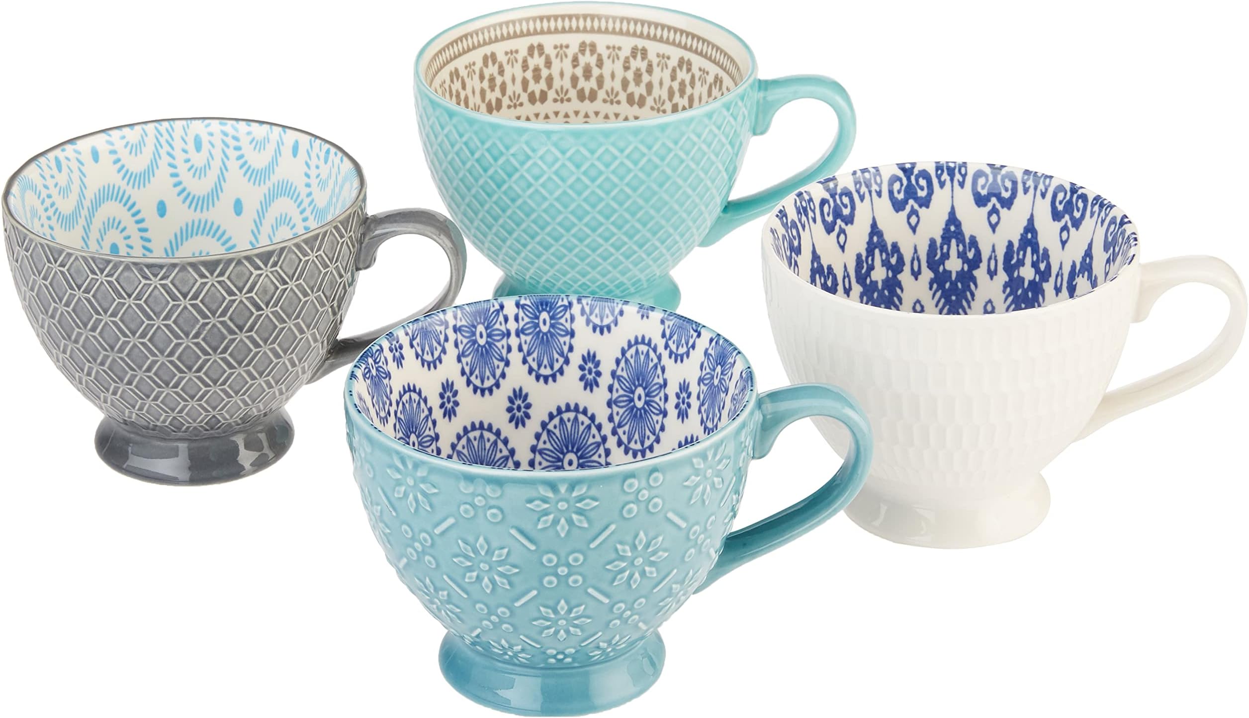 Signature Housewares Pad Print PP11 Assorted Footed Mugs (Set of 4), Multicolor,20 fl oz