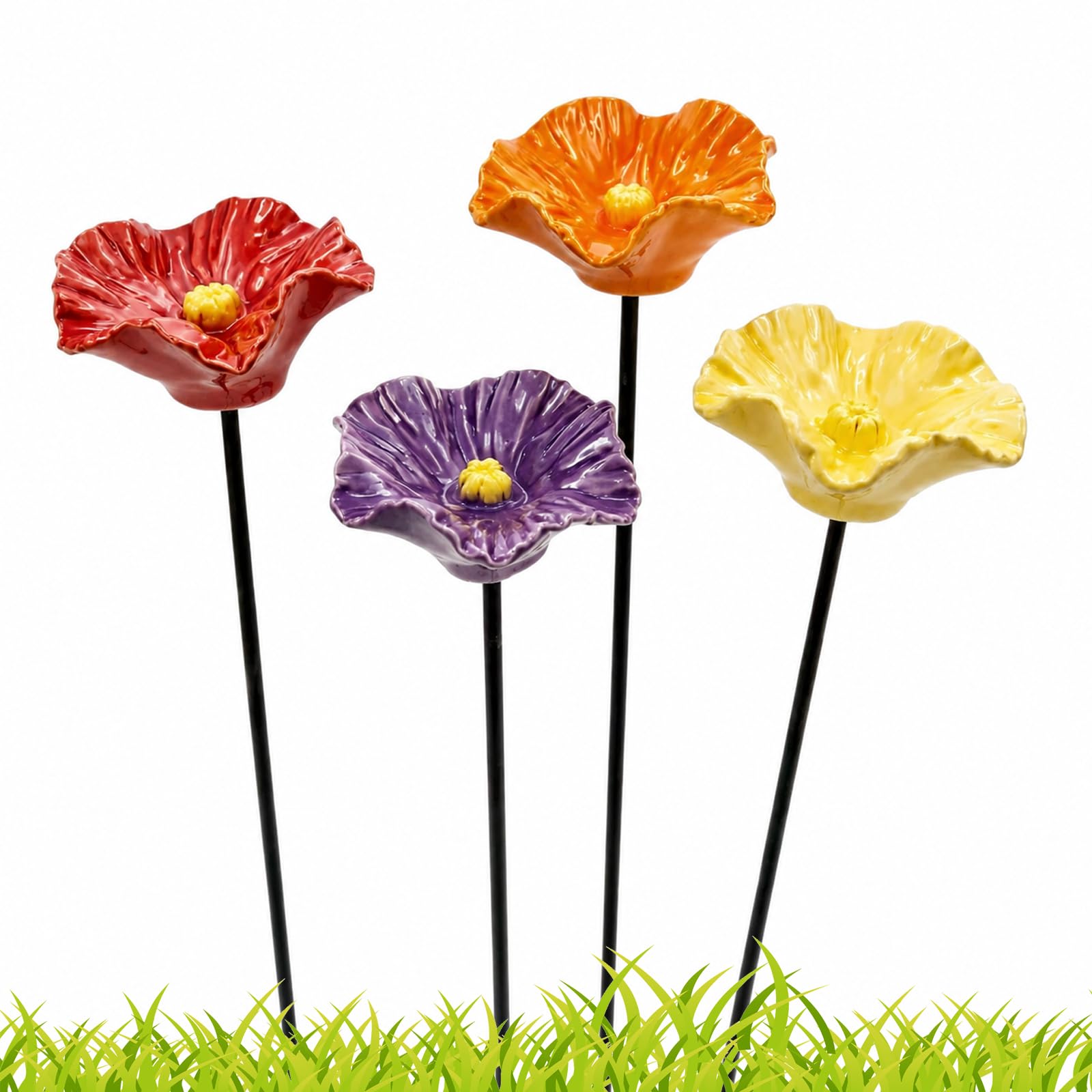 Gartenort Handgemachte BienenblüTen – Wetterfeste Keramik, BienenträNke Keramik Blume - füR den Garten, Lockt Bienen an, Wetterfeste KeramikblüTen als Dekoration und Bienenretter (4 Blüten)