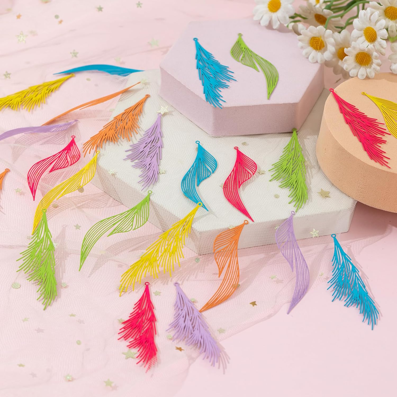 48pcs Leaf Colorful Filigree Charms Danlge Stylish Leaf Pendants for DIY Earrings Bookmarks Hanging Decorations - Image 4