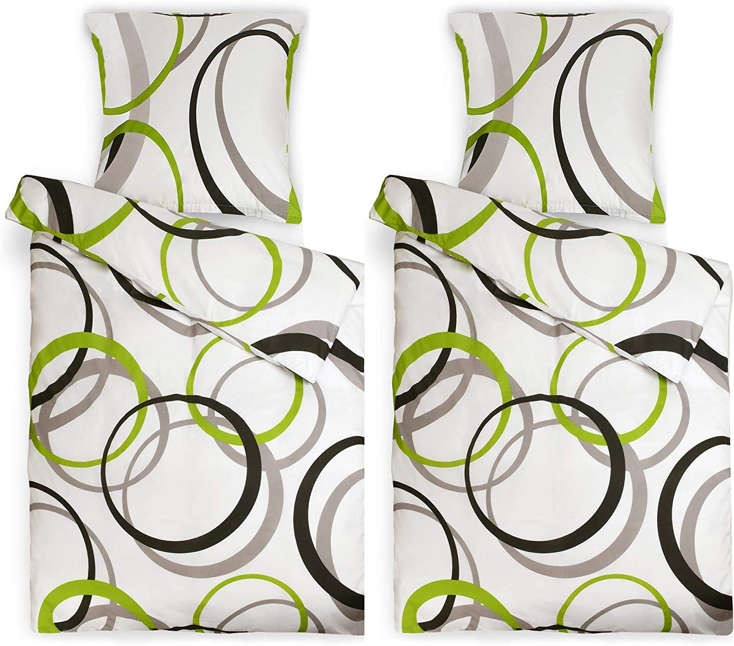 Beautissu Set di 2 Copripiumino Singolo in 100% cotone con cerniera federa | 135x200 cuscino 80x80 biancheria da letto dotato renforcé pezzi Nina