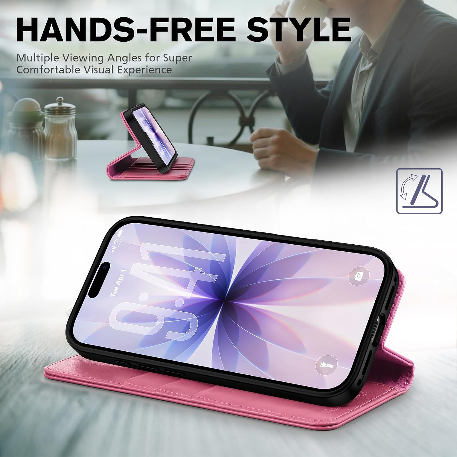 TUCCH Case Wallet for iPhone 17 (6.3-Inch) 2025, [3 Card Slots] Kickstand [RFID Blocking] PU Leather Case, Flip Folio Cover with [TPU Shockproof Interior Shell], Hot Pink
