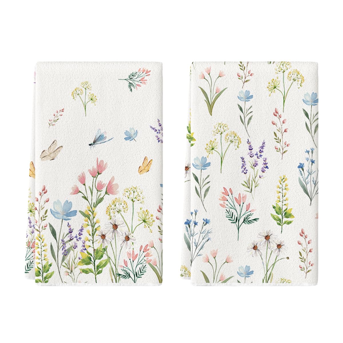 Artoid Mode Lot De 2 Torchons De Cuisine Polyester - Motif Fleurs Marguerites - 42x65cm Décoration Été