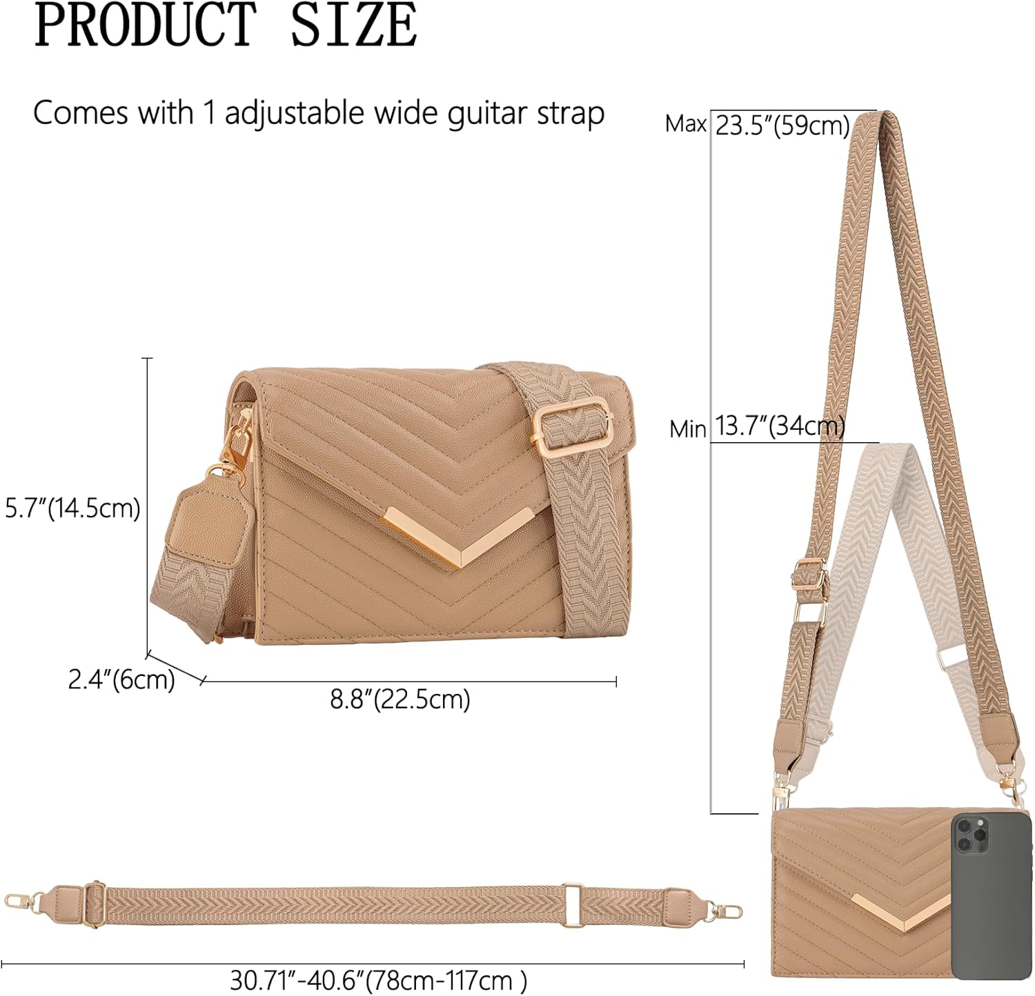 MOJISOLO Women's Crossbody Bag-Classic Quilted Vegan Leather Purse Shoulder Handbag with Adjustable Wide Strap