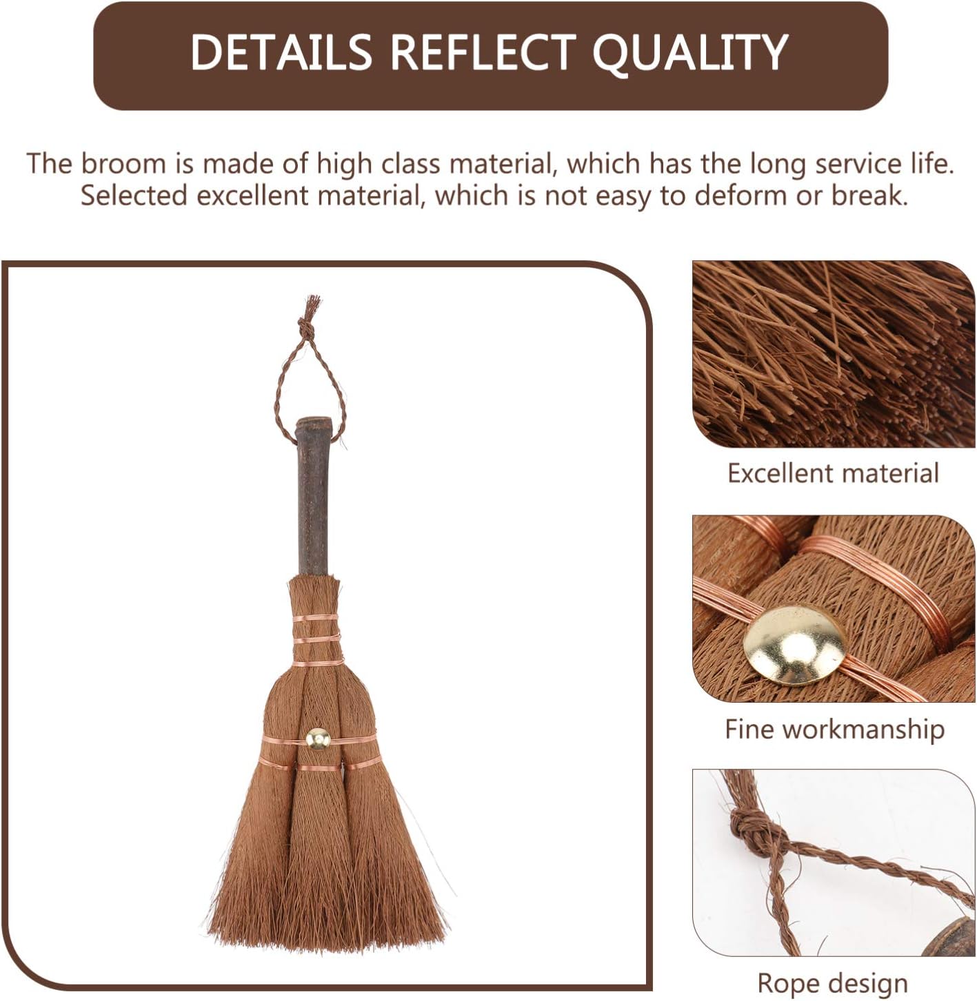 Yardwe Mini Palm Broom Small Handheld Brush with Natural Bristles and Hanging Rope Lightweight Cleaning Tool for Kitchen Desk and Tea Ceremony Use