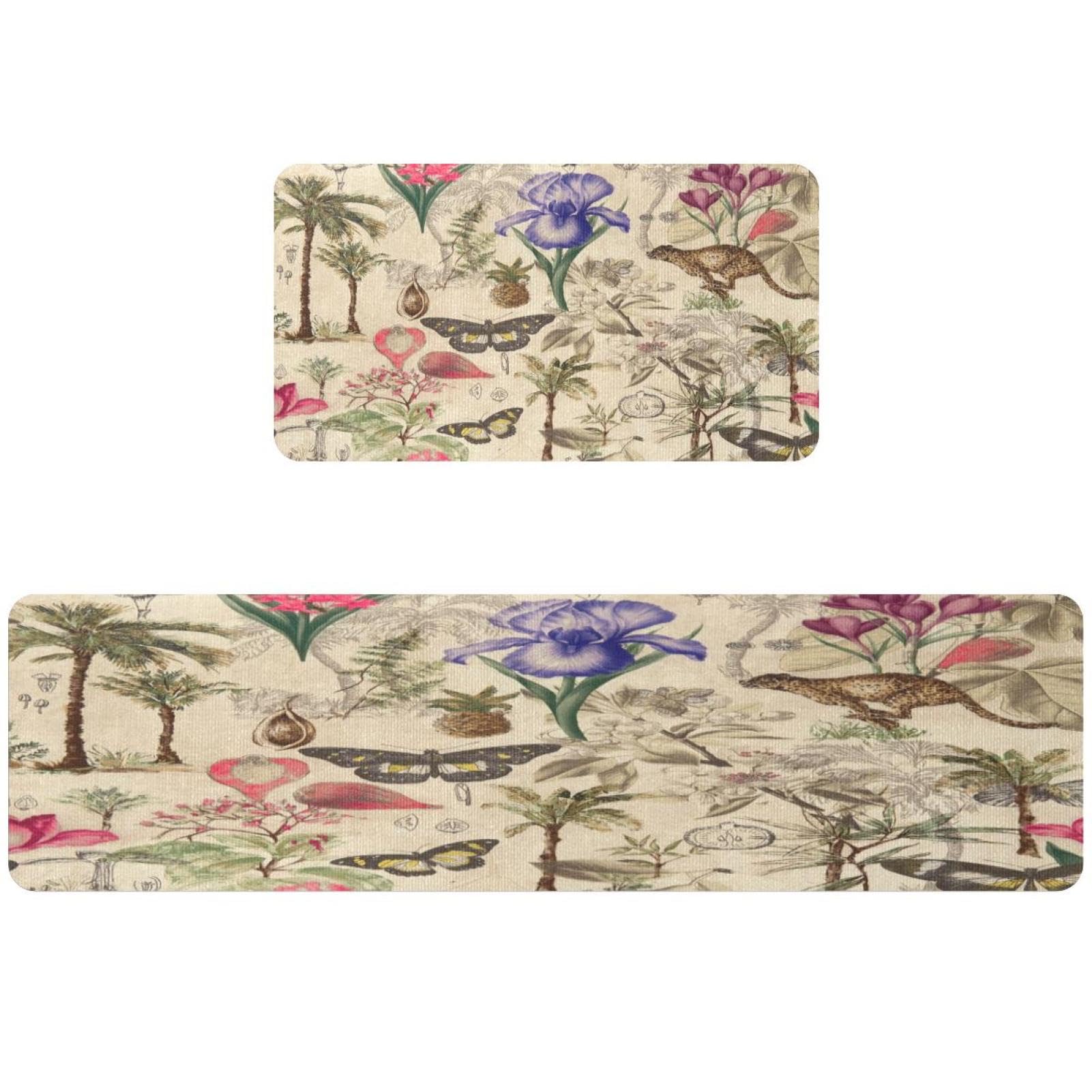 Tapis de cuisine antidérapant et absorbant motif papillon
