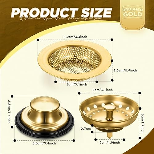 Miniatura 9 de Tapón para fregadero de cocina, 3 piezas, tapón de eliminación de basura, acero inoxidable, universal, antiobstrucción, filtro para fregadero de