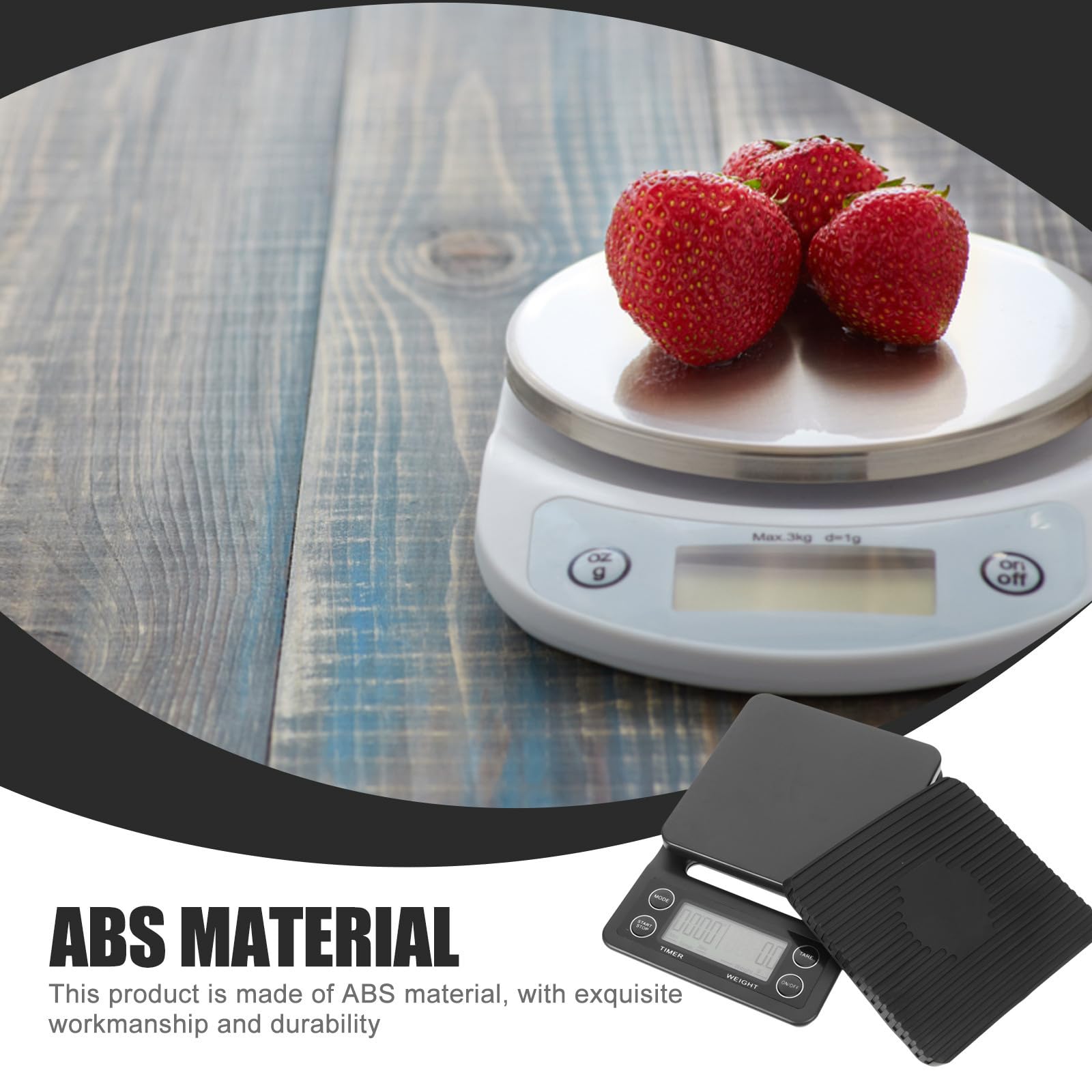Báscula Digital Multifunción para Cocina y Café Temporizador, Capacidad 3kg, Material Abs, Diseño Compacto y Precisión 0.1g para Uso en Cocina