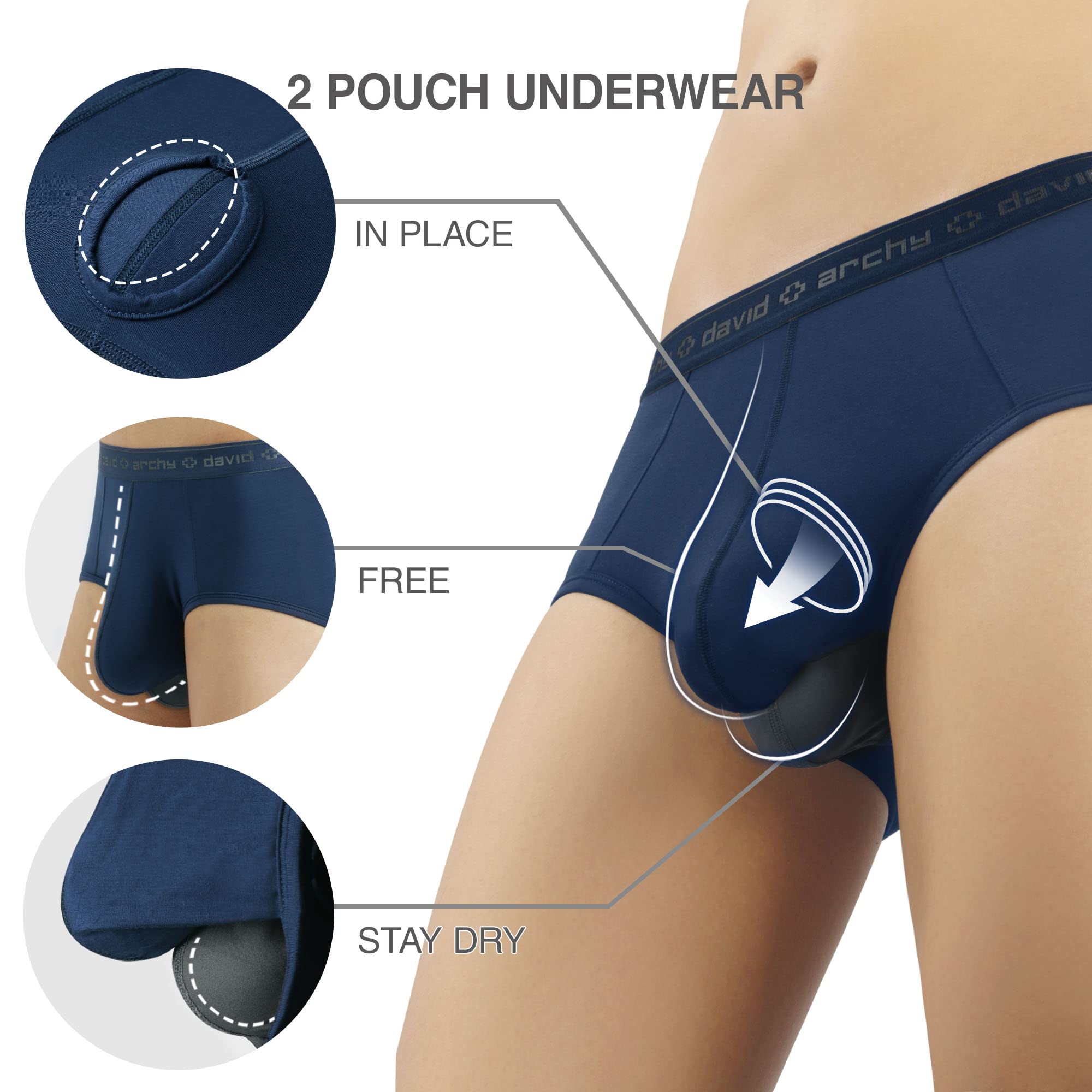 DAVID ARCHY Calzoncillos bóxers Suaves para Hombre Calzoncillos bóxers Vintage para Hombre Conjuntos para Hombre | Doble bolsa con bragueta, sensación de segunda piel ultrasuave, elastano elástico transpirable, antirozaduras, uso diario