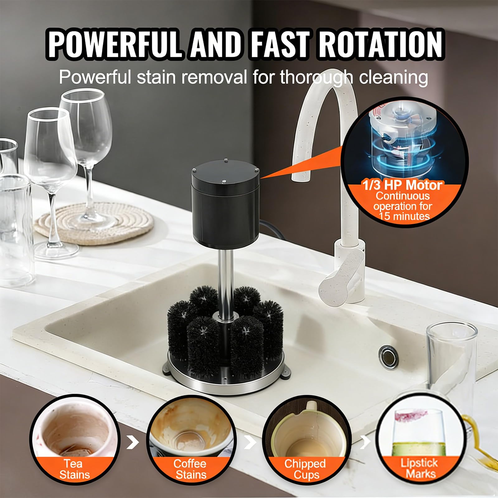 Lavavasos Comercial con 5 Cepillos y 130W, Máquina para Limpiar Cristalería y Copas de Vino, para Banquetes de Hotel y Bares, 1000 Tazas/Hora