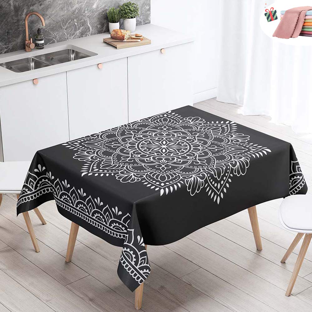 Morbuy Mantel Rectangular Bohemia 3D Impresión Manteles de Mesa Impermeable Antimanchas Lavable Manteles para Cocina o Salón Comedor Decoración del Hogar (Flor Negra,100x140cm)