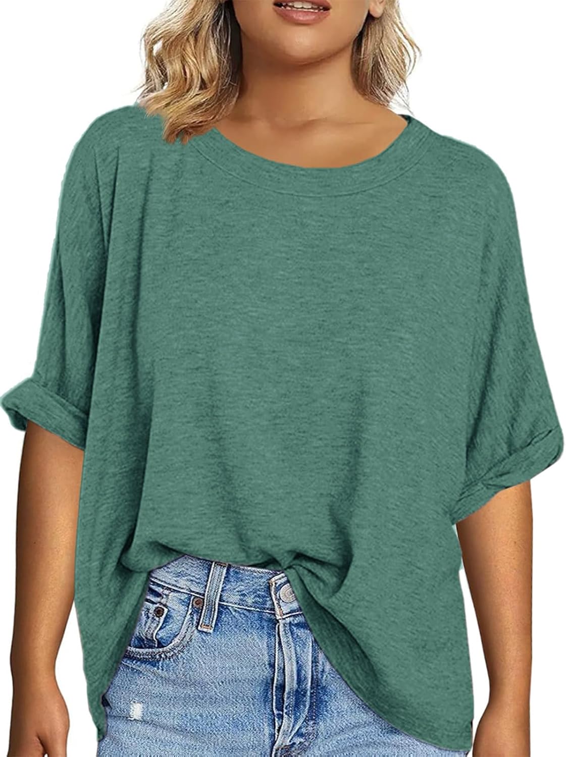 Tankaneo Women's Plus Size Short Sleeve T Shirts Summer Half Sleeve Crew Neck Oversized Tees Casual Loose Fit Tunic Tops