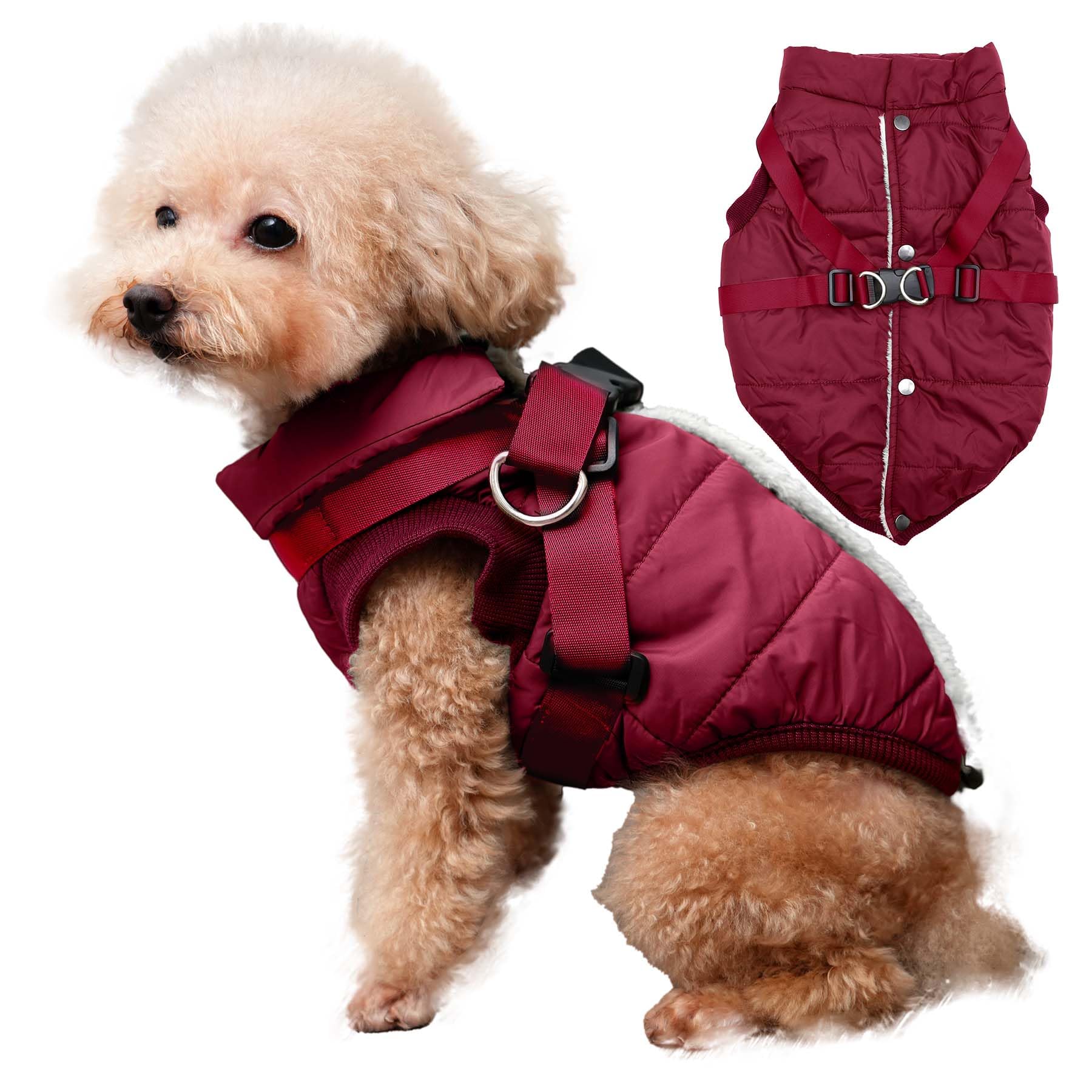 JoyDaog Dog Jacket with Harness,Puppy Coat for Small Dogs,Red XS