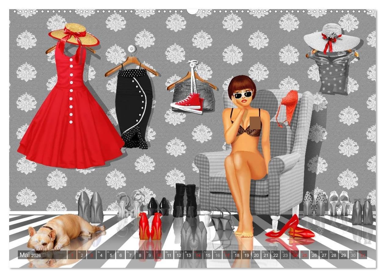 Rot wie die Liebe by Mausopardia (Wandkalender 2026 DIN A2 quer), CALVENDO Monatskalender: Schöne Frauen von sexy Pin-Up Girls bis mondän. (CALVENDO Erotik)