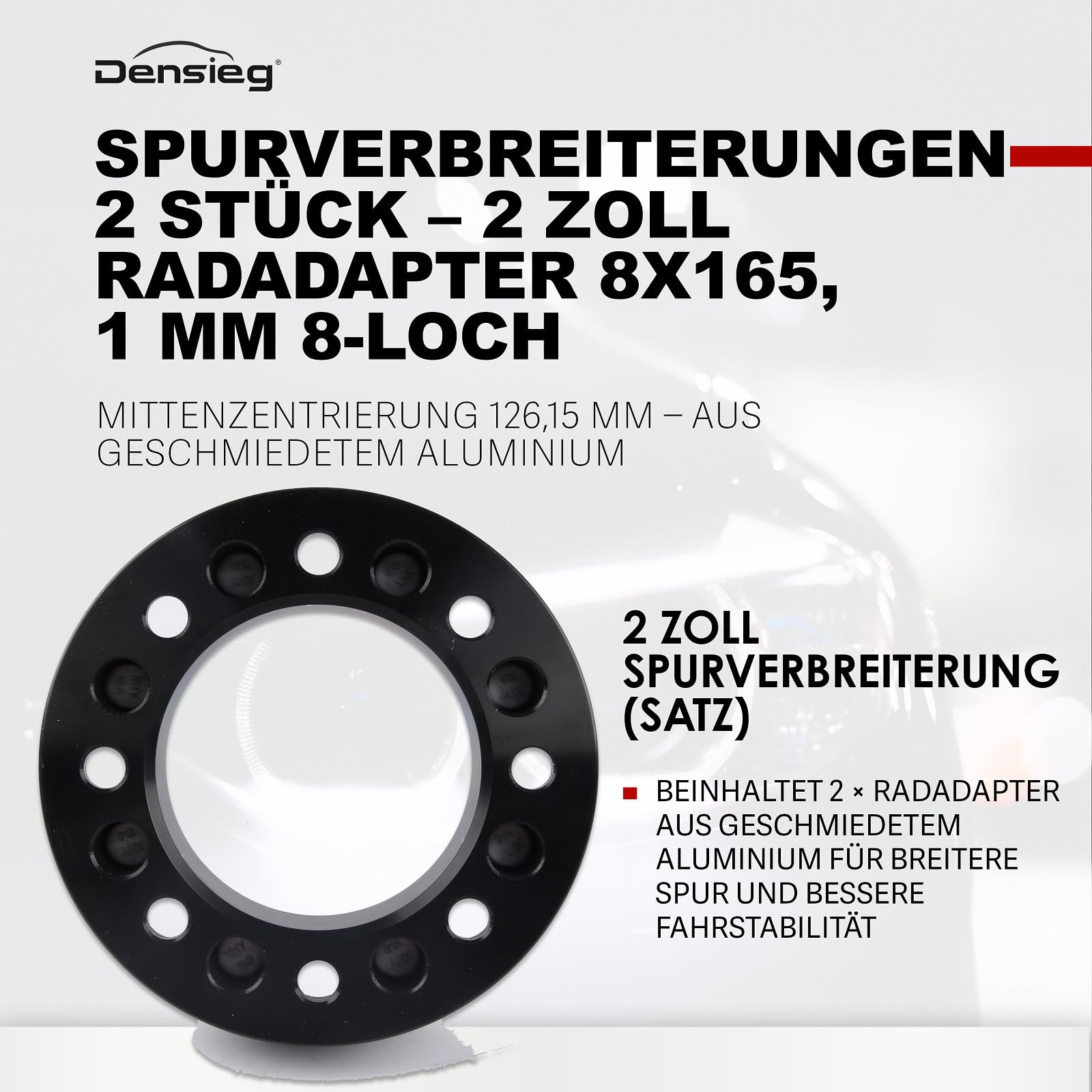 2 Stück 5,1 cm geschmiedete Spurverbreiterungen – 8 x 165,1 mm 8 Lug mit 126,15 mm Mittelbohrung – Schwerlast-LKW-Legierung Nabenzentrisches Abstandshalter Kit für Pickup