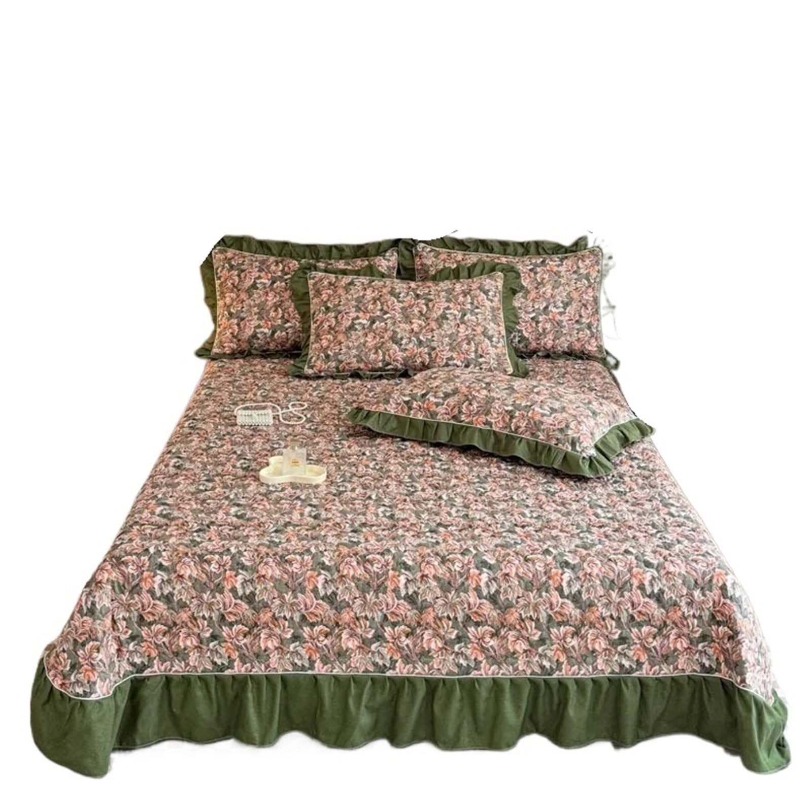 DAJGRHE Bedspread Quilted Bed Cover Ruffles Mattress Protector Thicken Linen(Color9)
