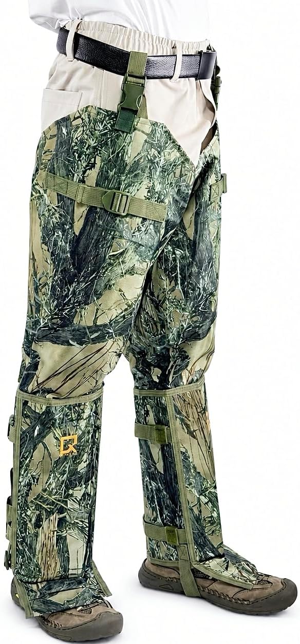 Qiullen Snake Chaps for Legs-Ultra Lightweight 1000D Nylon oxford Snake Bite Protection Gaiters, 3-Layer Puncture Resistant,for Hunting Hiking Outdoor Work with Bottom Straps
