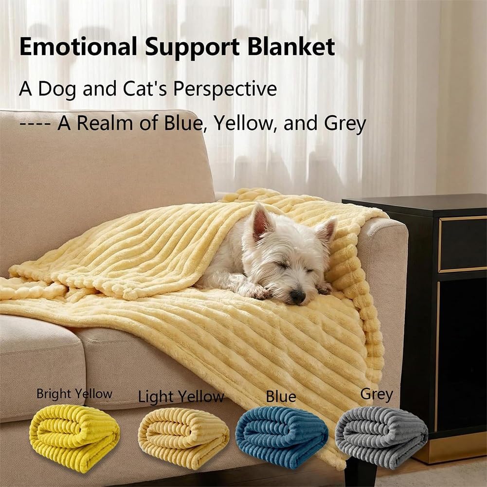 Emotional Support Blanket Yellow, Dog Mood Calming Blanket, Soft Ribbed Plush Throw for Sofa Bed Kennel Crate, Washable Cozy Cover with for Small Medium Large Breeds(Bright Yellow,59 * 79in)