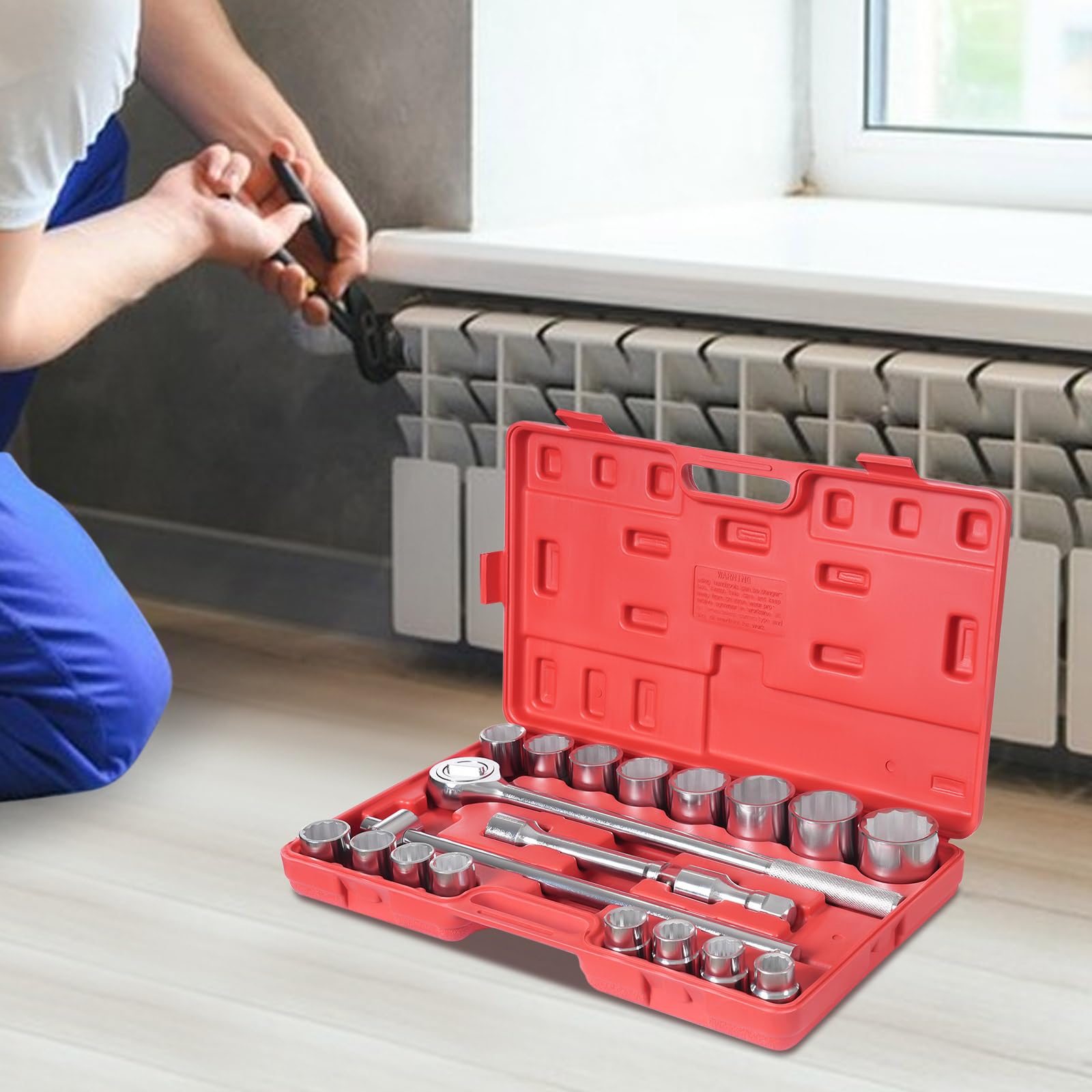 Steckschlüssel Set, 21PCS Antriebs-Steckschlüssel-Sätze, 3/4 Zoll Werkzeug Set Ratsche 16 Steckschlüssel Ratschenkasten Steck-Nuss Satz für Heimwerkstätten Automobilfabriken