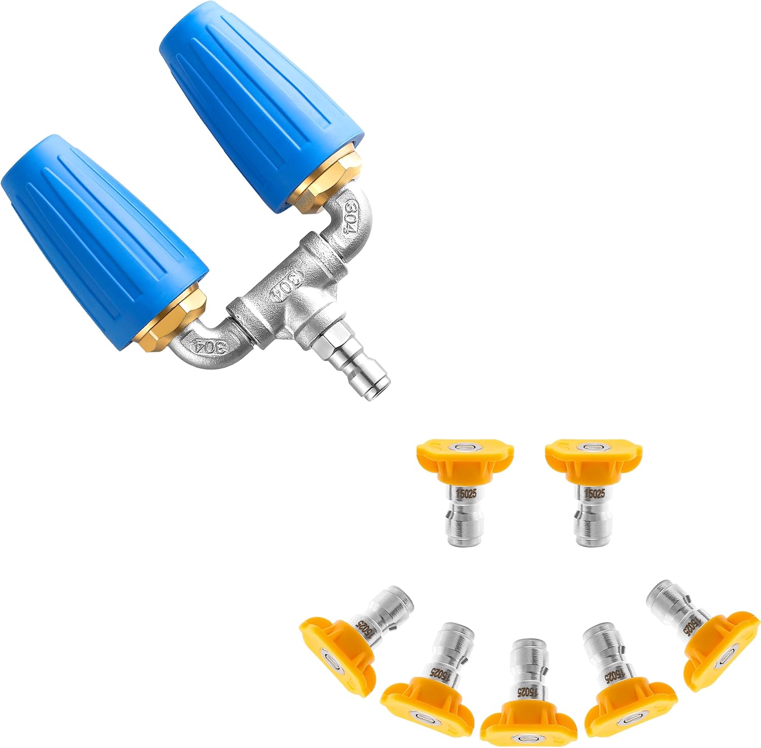 Dual Turbo Nozzle Pressure Washer, Power Washer 360° Rotating Turbo Nozzle, Pressure Washer Tips, 15° Yellow Pressure Washer Nozzle, Power Washer Nozzle Tips 7 Pack, 1/4 Inch Quick Connector, 4000 PSI