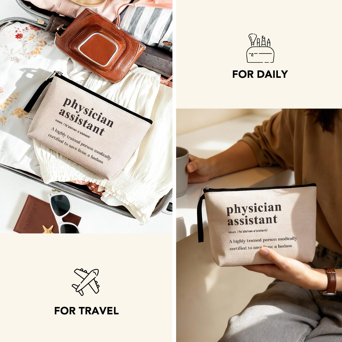 Physician Assistant Noun Physician Assistant Gifts Makeup Bag for Women Doctor Medical Student Cosmetic Bag Doctors Kit Zipper Pouch Bag Travel Bag for Graduation Birthday Christmas New Year's Day