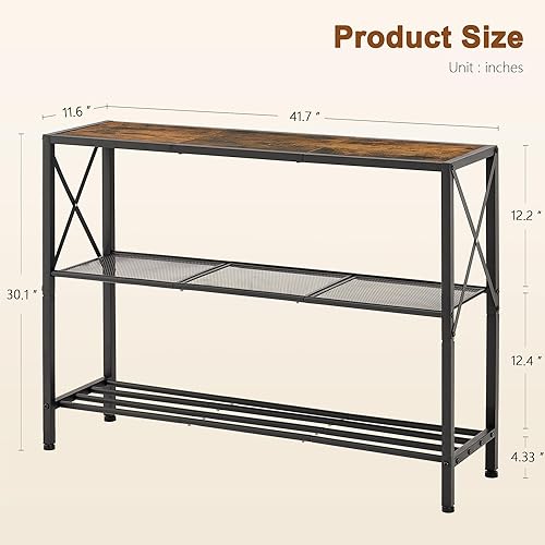 Miniatura 3 de Hoctieon Mesa de consola industrial, mesa de entrada de 3 niveles, mesa de pasillo, mesa de sofá estrecha con estantes, mesa de entrada para