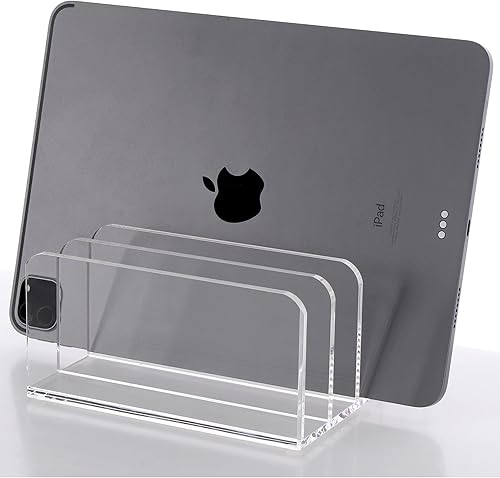 Miniatura 8 de SANRUI Organizador de archivos de escritorio de acrílico, 5 verticales transparentes clasificadores de correos de escritorio para documentos,