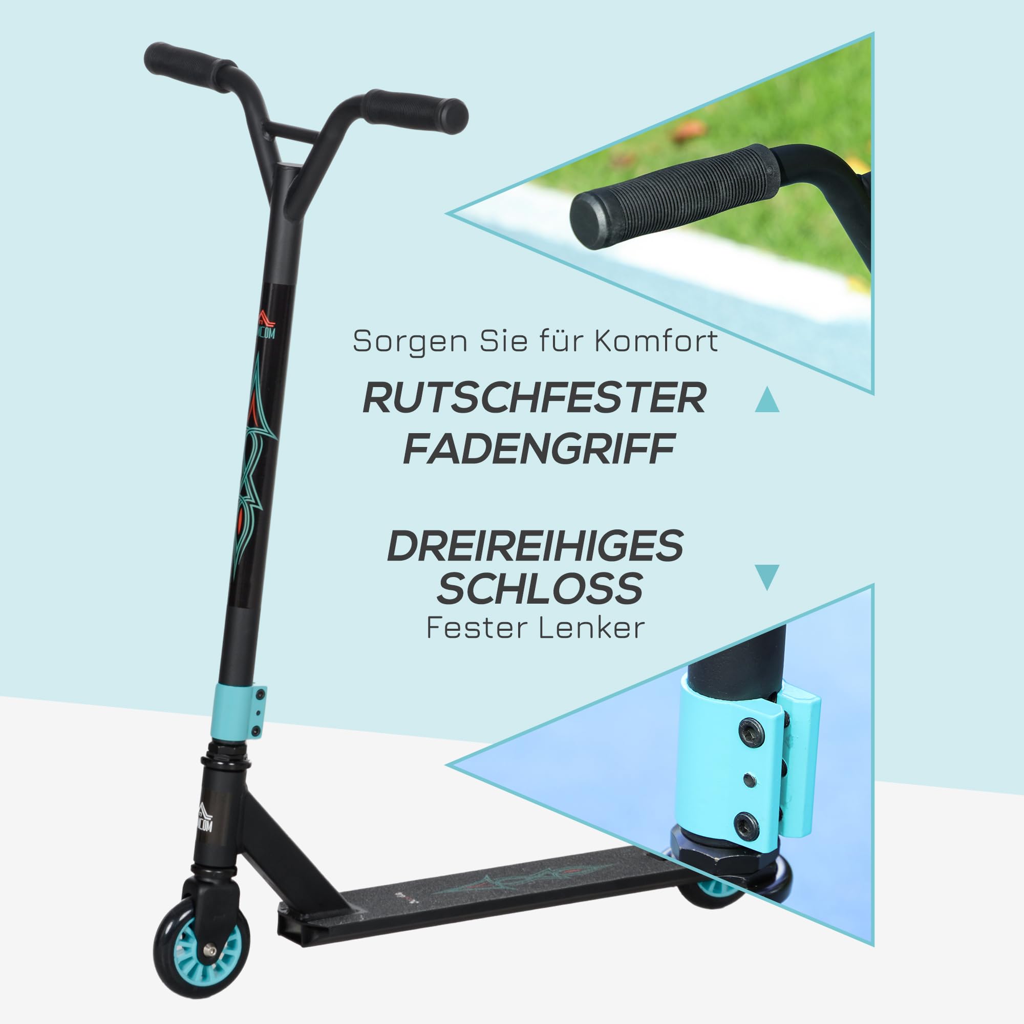 HOMCOM Patinete de acrobacias con rodamientos ABEC 9, con ruedas de piel sintética de 100 mm, para niños a partir de 14 años